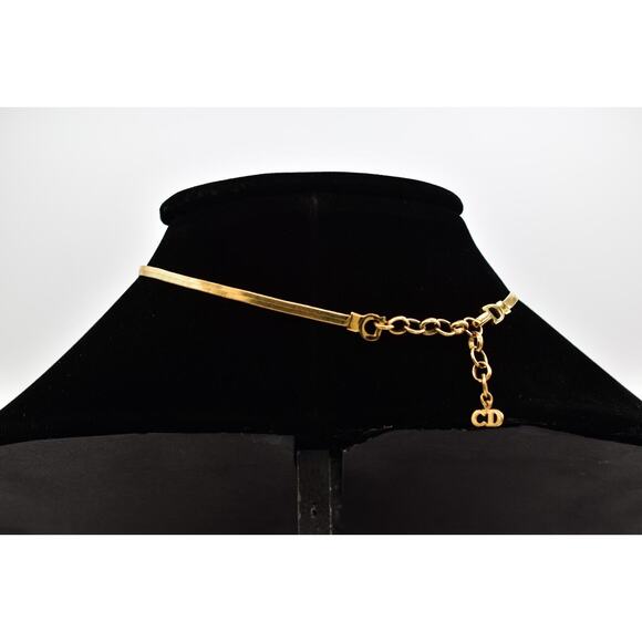 Christian Dior Vintage Bow Choker Necklace Logo CD Charm Gold Chain Signed BinBD - Picture 6 of 12
